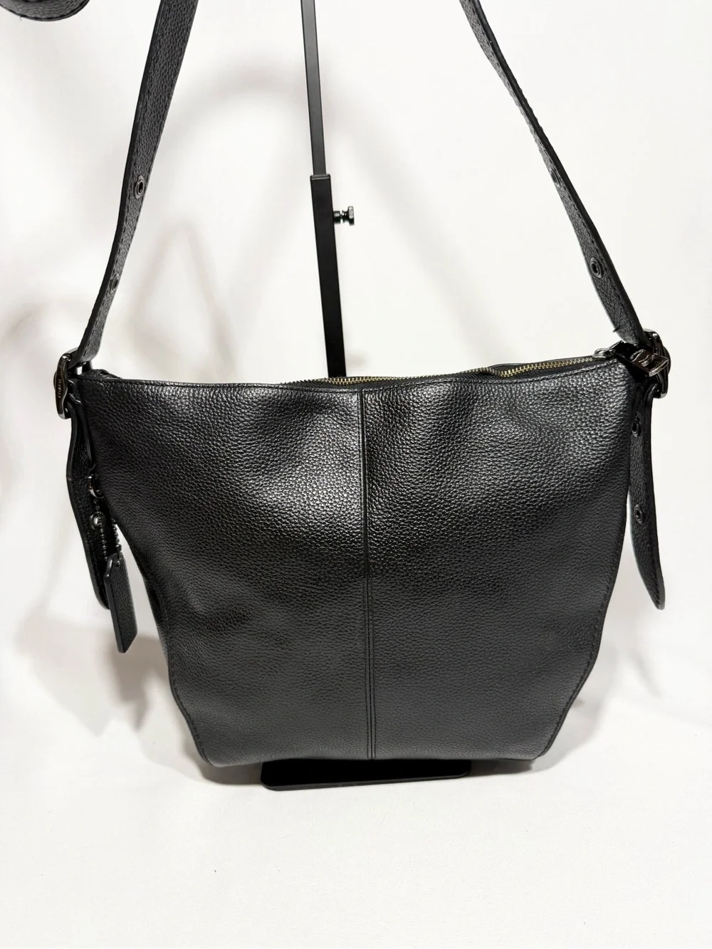 Coach Black Pebbled Leather Shoulder Bag with Adjustable Strap